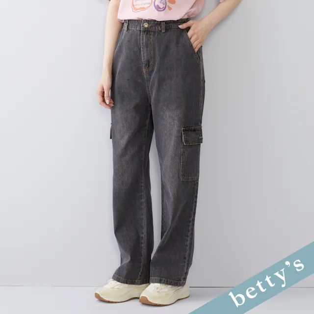 【betty’s 貝蒂思】出清品  多口袋水洗直筒牛仔褲(黑色)