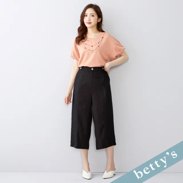 【betty’s 貝蒂思】出清品 格紋網布拼接牛仔寬褲(黑色)