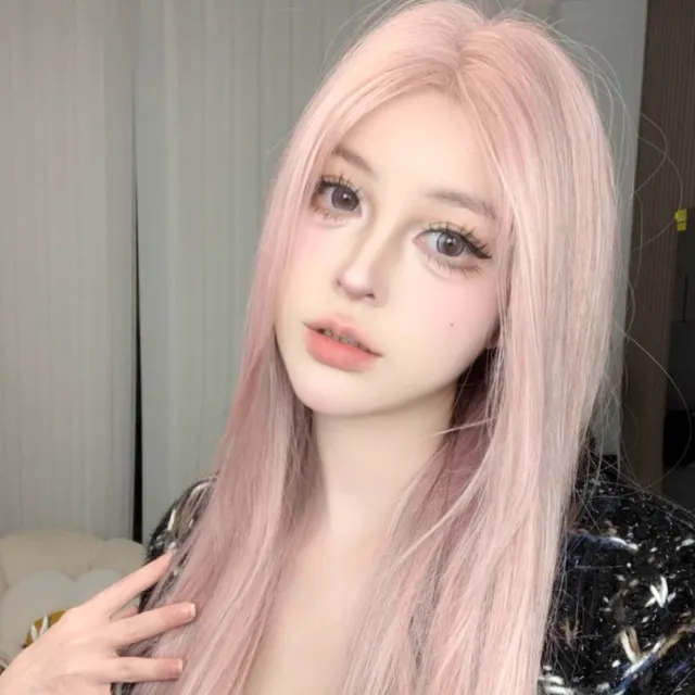 【LEEHER】長直假髮/假髮/粉色假髮/自然/女生假髮/中分假髮透氣/仿真/模擬真髮