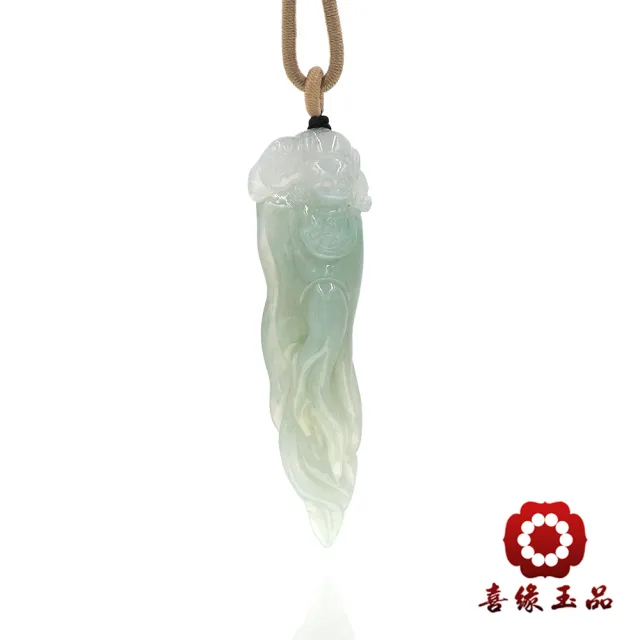 【喜緣玉品】人蔘 天然翡翠A貨 冰膠 晴底 清潤人蔘 玉珮-僅此一品(開運風水)(直)