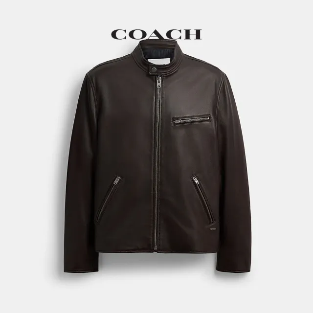 【COACH】蔻馳官方直營 皮革賽車外套-紅咖啡色(CBM39)