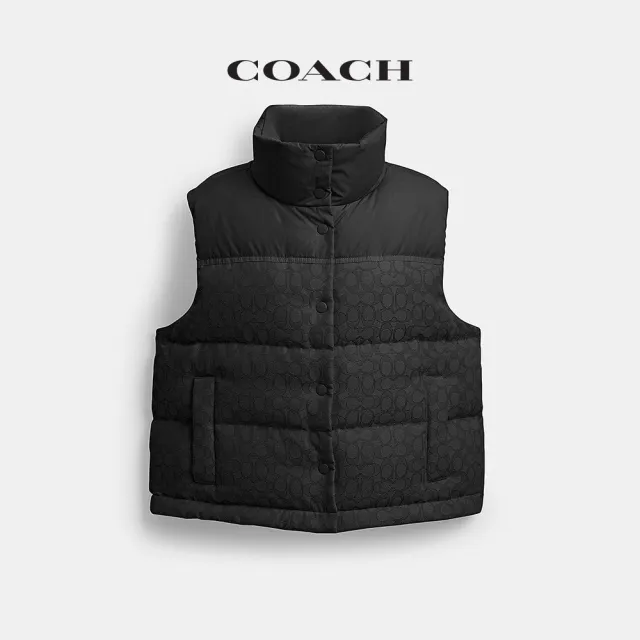 【COACH】蔻馳官方直營 經典 SIGNATURE 羽絨背心-黑色(CCA30)
