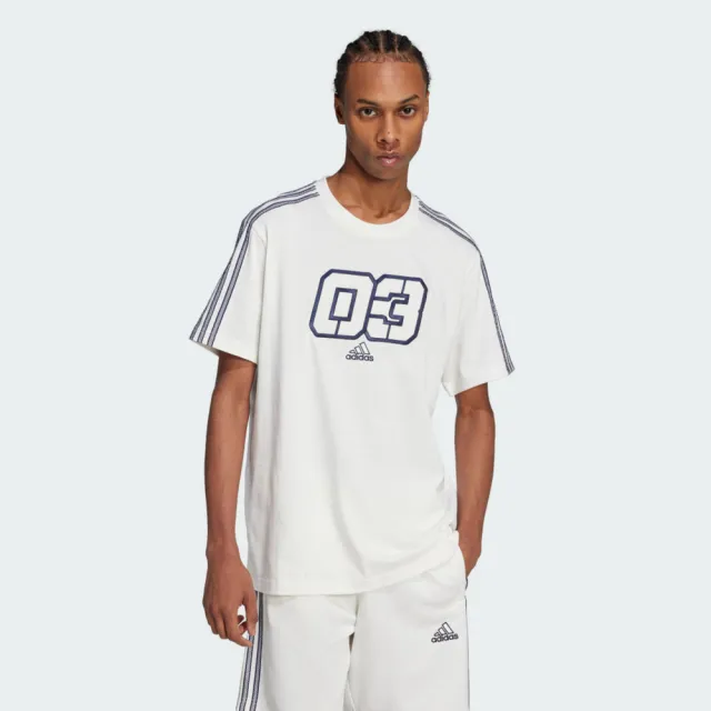 【adidas 愛迪達】Grx Tee Q2 男 T恤 運動上衣 休閒短袖 米白 藍 亞版(JD5384)