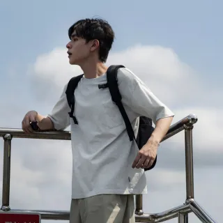 【plain-me】獨家價★男女款 重磅純棉寬版短袖TEE(短T 素面 素色 寬鬆 落肩 口袋 短袖上衣 PLN0041)