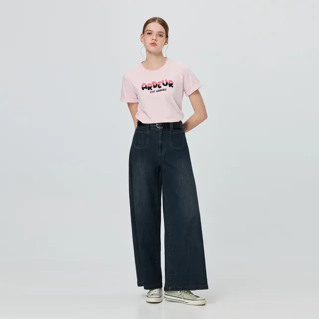 【OUWEY 歐薇】寬版口袋縲縈深色牛仔寬褲(深藍；S-L；3252328628)