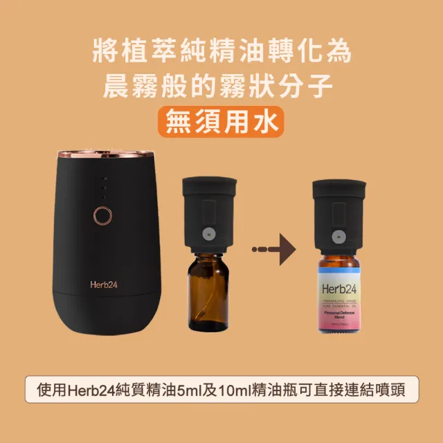 【草本24】Herb24 晨霧純精油擴香儀II霧黑_10瓶精油豪華組：贈12格收納木盒(專櫃品牌直營 保固半年)