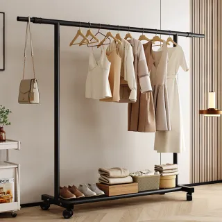 【WE CHAMP】單桿可移動伸縮加厚衣架(落地掛衣架 掛桿曬衣架)