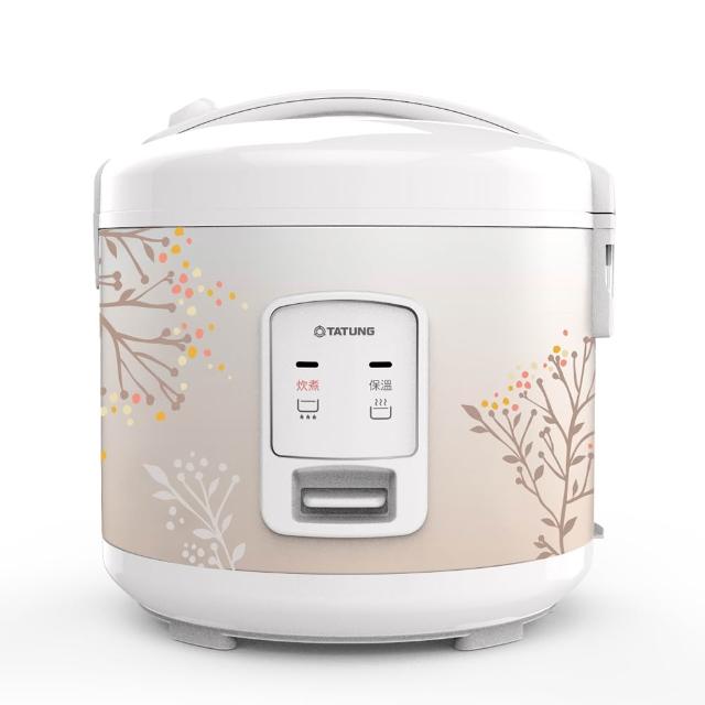  TATUNG大同 TRC-10CMI 電子鍋，適合10人份家庭使用，容量大且操作簡單。採用不粘塗層合金內鍋，易清洗且耐用。花紋設計增添美觀，尺寸27.7×26.2×28.4cm，重量僅2.6kg，便於收納。電壓110V、頻率60Hz，消耗功率600~700W，產地中國，保固1年，BSMI R31001認證。無論煮飯、燉湯，都能輕鬆完成，是忙碌家庭的理想選擇。 
