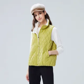 【MYVEGA 麥雪爾】菱格車線立領鋪棉背心外套-綠(通勤風)