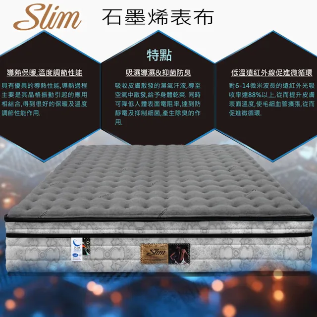 【SLIM】雙人加大石墨烯乳膠透氣獨立筒床墊6x6.2尺x23cm-健康舒眠型