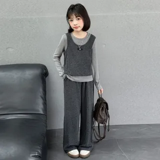 【小衣衫童裝】中大女童秋款三件式休閒背心長袖長褲套裝(1140823)