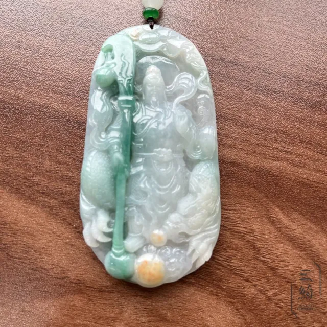 天然緬甸A貨翡翠。冰三彩 關公 武關公  恩主公 伽藍菩薩 關