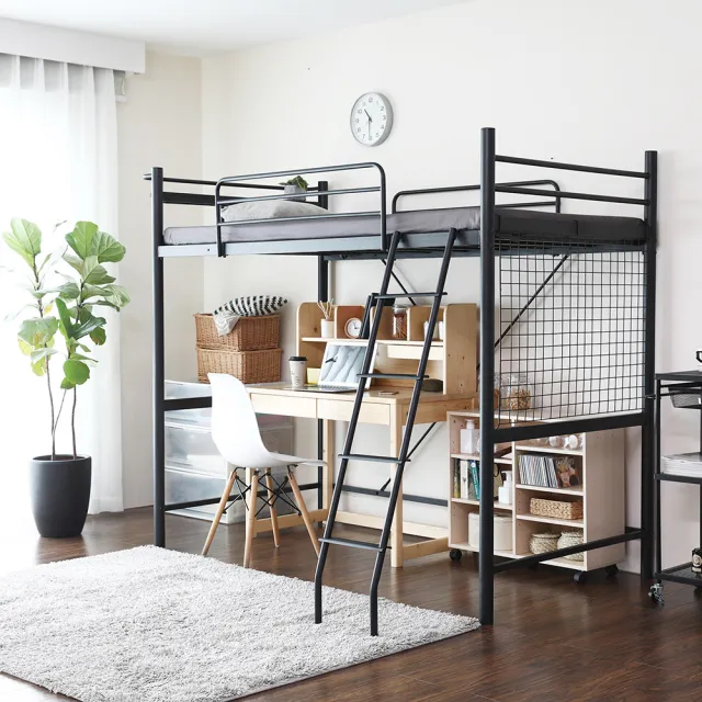 【H&D 東稻家居】博爾工業風單人雙層DIY鐵床架(高架床 高腳床 單人鐵床 床頭板可左右安裝)