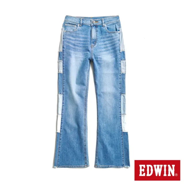 【EDWIN】女裝 CORE 側邊拼接丹寧大喇叭褲(漂淺藍)