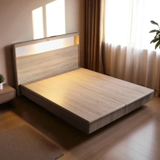 【IHouse】山田日式附插座燈光雙人5尺房間組(床頭+床底 雙人床組)