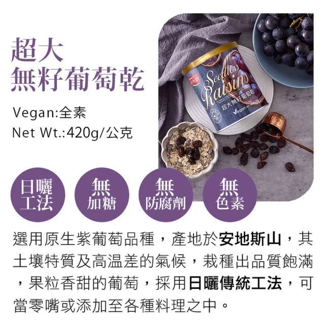 【紅布朗】超大無籽葡萄乾(420gX1罐)