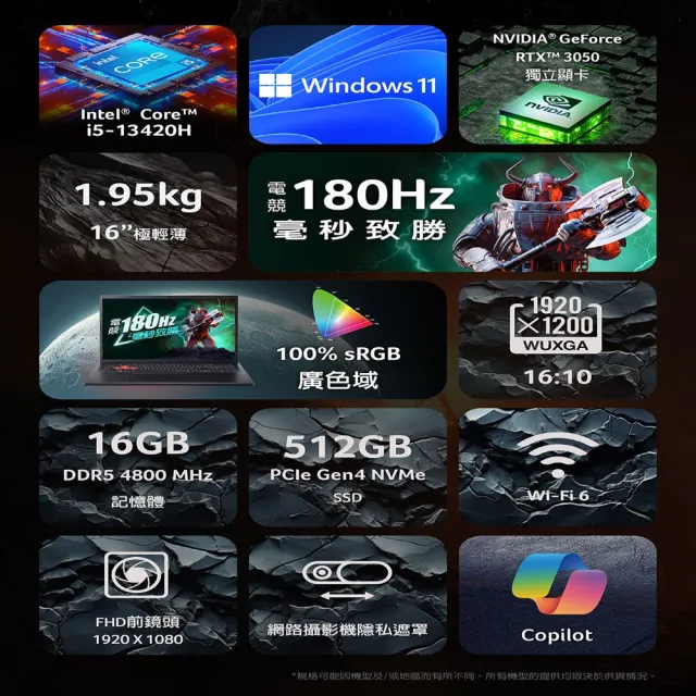 【Acer 宏碁】16吋13代i5 RTX3050電競筆電-黑(Nitro Lite/NL16-71G-54FQ/i5-13420H/8+8G/512G/W11)