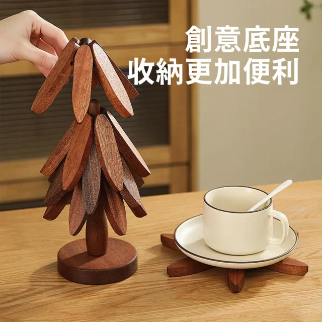 【SUNORO】一棵樹實木隔熱墊 5片組(防水防汙隔熱餐墊/木質杯墊/砂鍋墊/耐熱杯墊/碗墊)