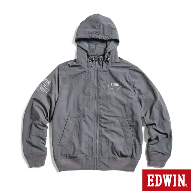 【EDWIN】男裝 EDGE 都會經典印花防寒連帽外套(暗灰色)