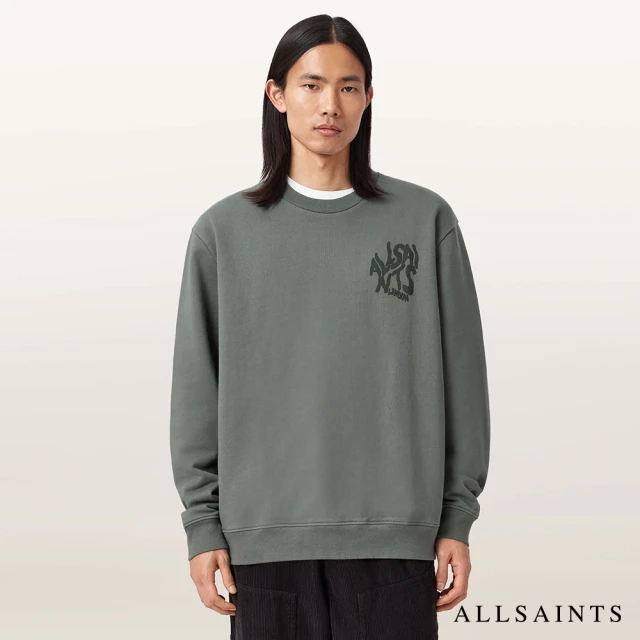 【ALLSAINTS】ORLANDO 純棉寬鬆LOGO長袖衛衣-綠 M058NB(寬鬆版型)