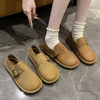 【baibeauty 白鳥麗子】復古皮革金屬釦平底小皮鞋包鞋(35-42全尺碼兩穿可後踩)