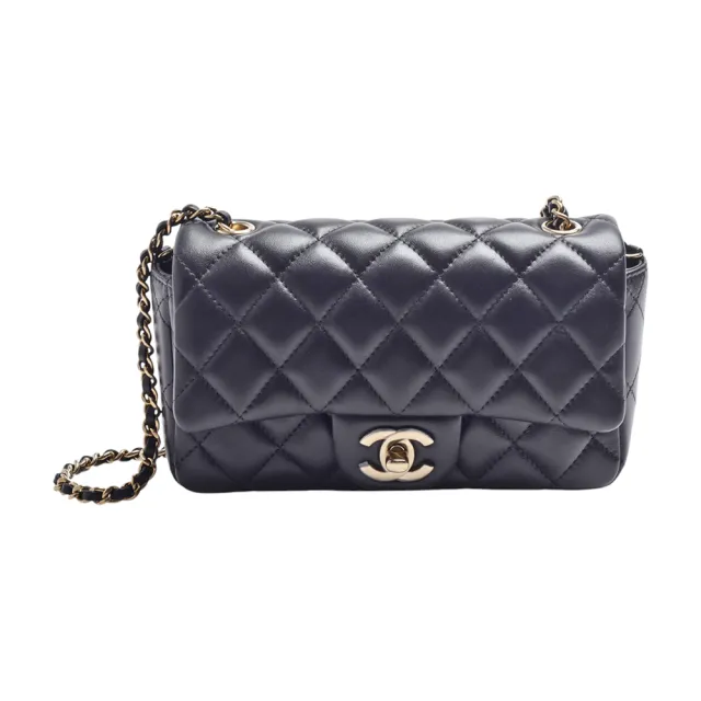 【CHANEL 香奈兒】經典 Mini Flap 雙C LOGO 菱格紋小羊皮斜/肩背包(黑色AS5219L-BLK-GP)
