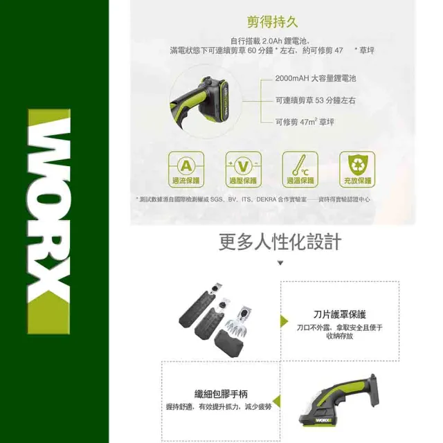 【WORX 威克士】20V 鋰電園藝剪草機 空裸機(WD801.9)