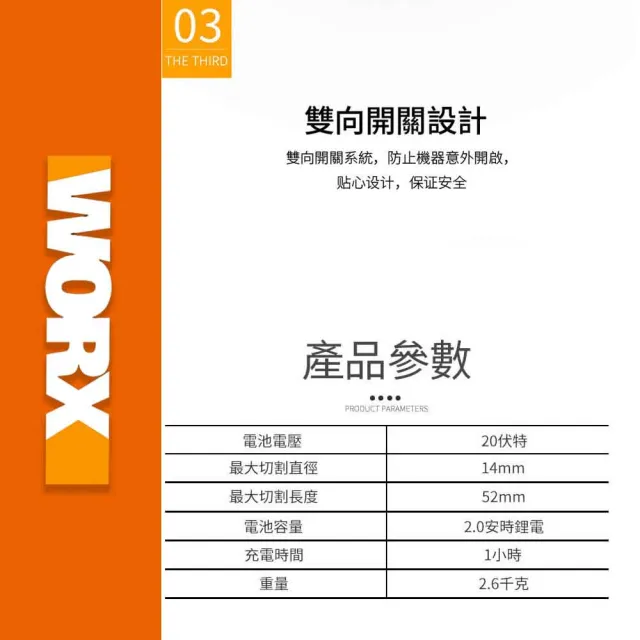 【WORX 威克士】20V 45cm 鋰電籬笆剪-單電池套裝組(WG261E)