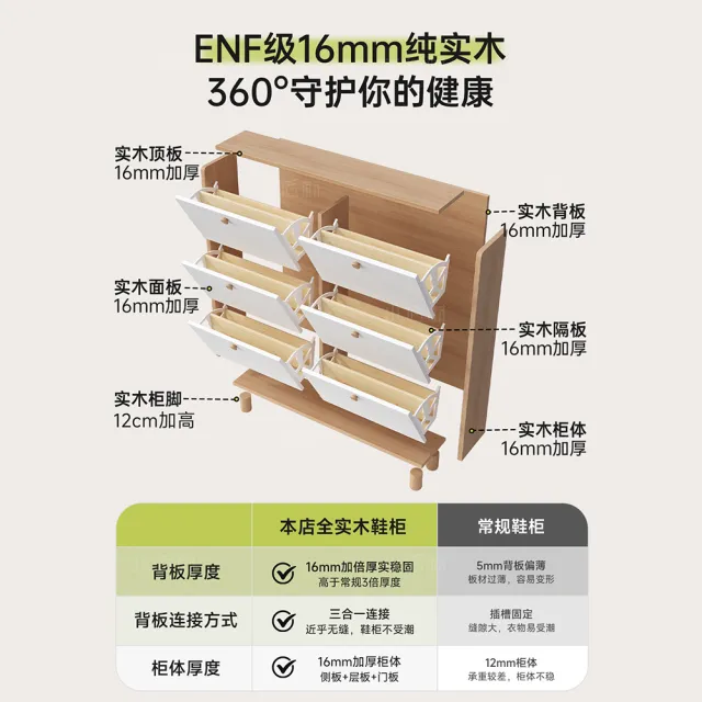 【新川】全實木超薄翻斗鞋櫃 家用門口鞋架 玄關櫃(極窄鞋架 三門鞋架 60CM鞋櫃)