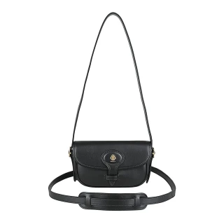 【BALLY】BALLY Beckett燙金LOGO小牛皮翻蓋磁釦式手提/肩背/斜背包(小/黑)