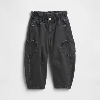 【GAP】女幼童裝 鬆緊寬鬆牛仔褲-水洗黑(812478)