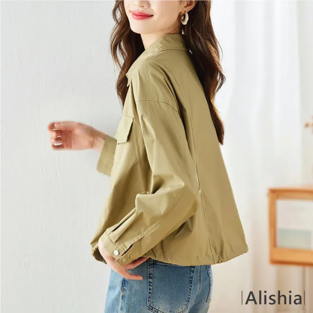 【Alishia】POLO立領輕薄棉質長袖工裝襯衫 M-2XL(卡其色／白色)