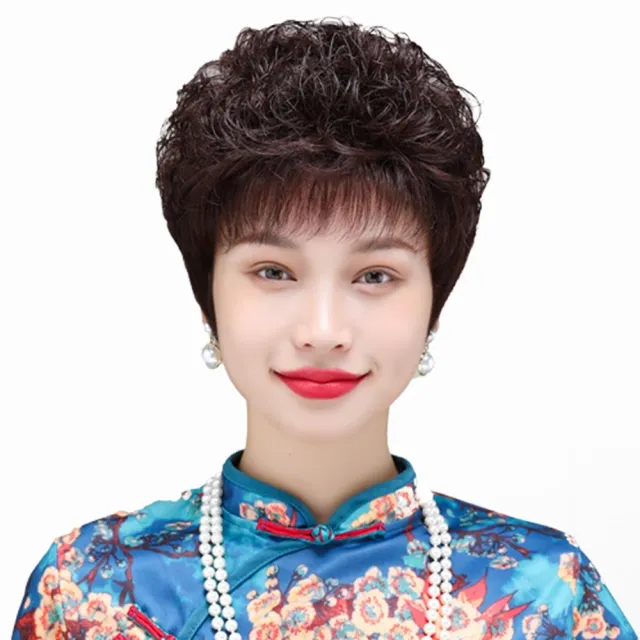 【巴黎精品】真髮短髮整頂假髮透氣輕量免打理假髮隱形增髮(富貴花短捲髮女假髮2色n1ky54)