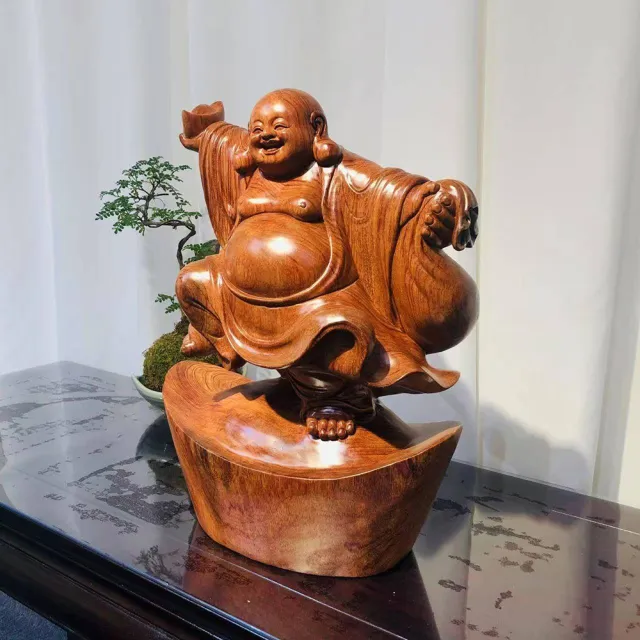 【桃花源創意工坊】招財元寶彌勒木雕(木雕)