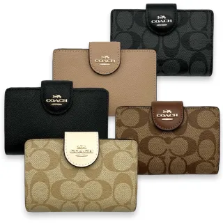 【COACH】女生 扣式 中夾 經典立體LOGO PVC防刮皮革 緹花LOGO/素面 女款 皮夾(6390 CW786)