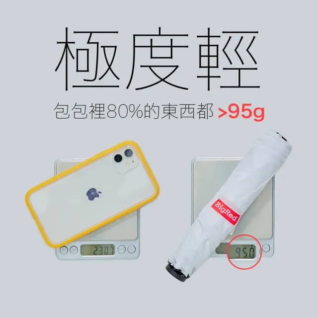 【雨傘王】BigRed 極度輕 超輕量95g 手開傘 折疊傘 登山旅遊必備 口袋傘 1人撐(終身免費維修)