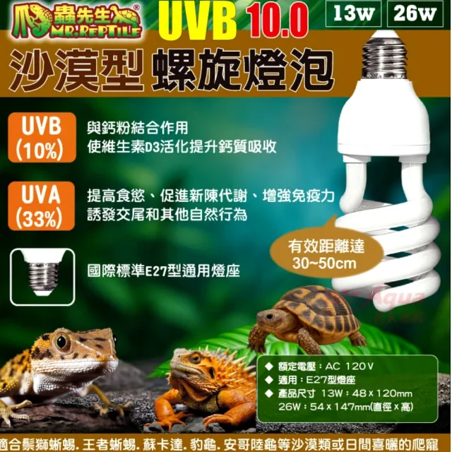 【爬蟲先生】13W沙漠型10.0紫外線螺旋燈泡UVA+UVB省電燈泡/加溫燈泡/晒背燈(適用陸龜.爬蟲類B10013)