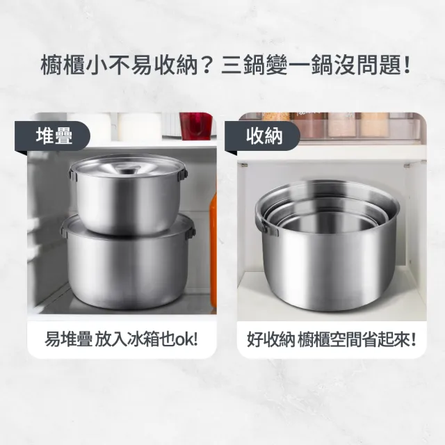 【mo select】台灣製極厚316不鏽鋼IH調理鍋3鍋6件組-22cm+19cm+16cm(電鍋適用/不挑爐具)