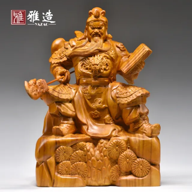 巨匠】桌面擺飾香樟木雕關公擺件高約40cm 關公武財神雕像家居酒櫃裝飾
