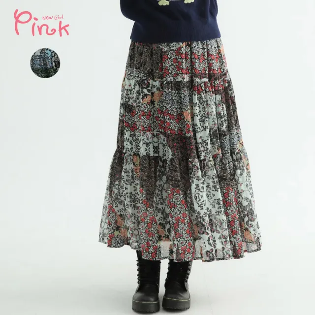 【PINK NEW GIRL】浪漫多色印花蛋糕長裙 X2605CC(2色)