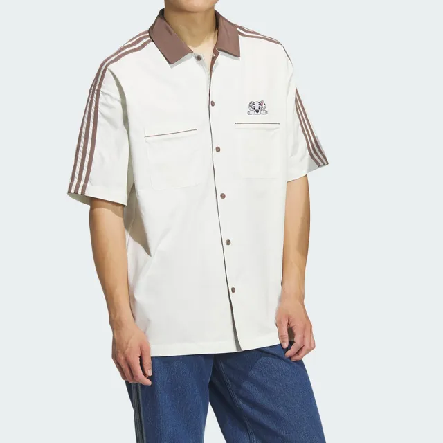 【adidas 愛迪達】U Bowling Tee 男款 女款 米色 寬鬆 迪士尼 101忠狗 襯衫 休閒 短袖 KG6690
