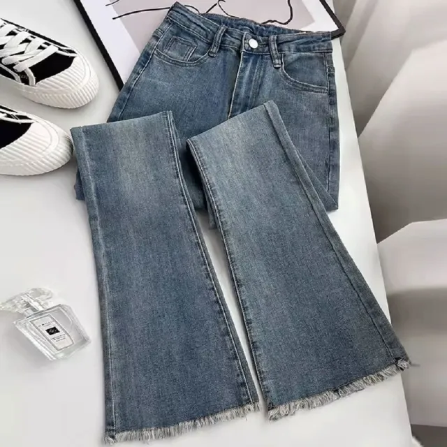 【LANNI 藍尼】★復古流蘇中高腰喇叭褲(女裝/長褲/休閒褲/喇叭褲/單寧)