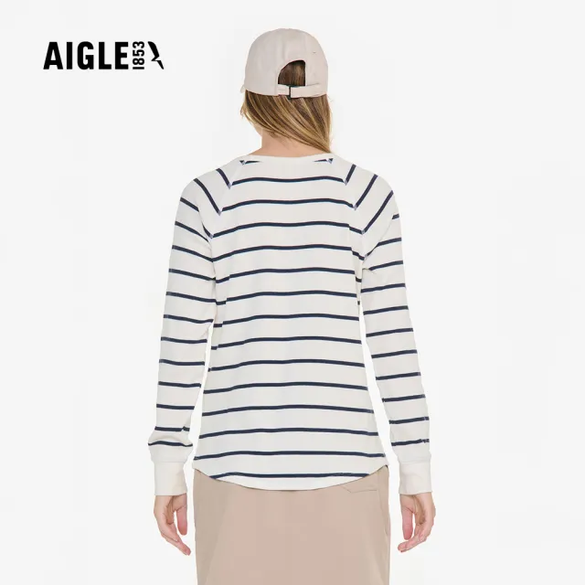 【AIGLE】女 條紋長袖T恤｜AG-4A226A131 米白(女裝 T恤 長袖T恤)