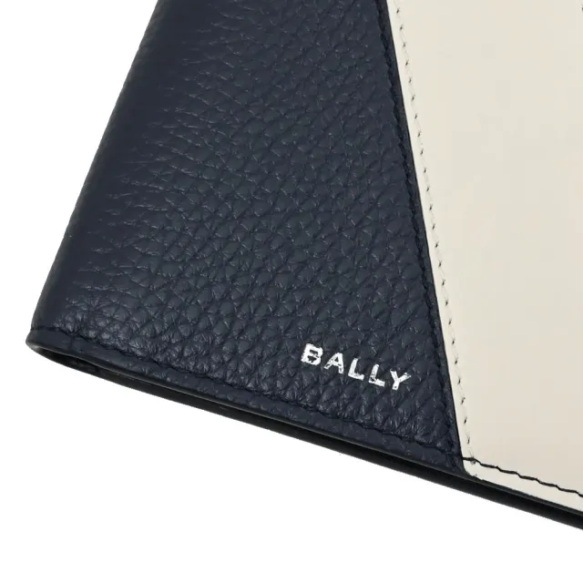 【BALLY】LGO 經典LOGO斜紋小牛皮雙層8卡對折短夾(午夜藍)