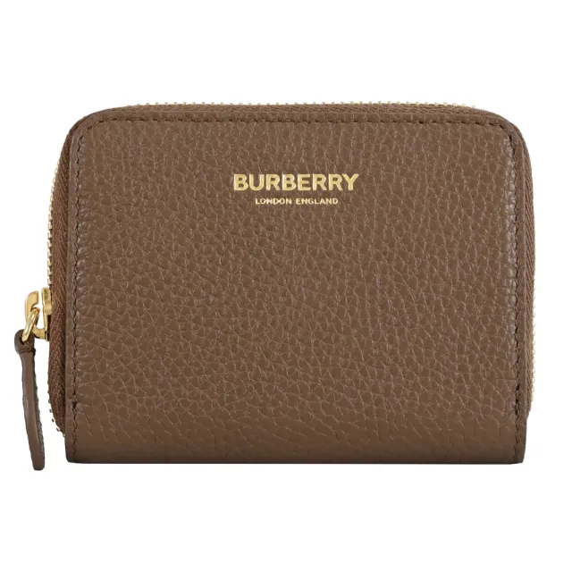 【BURBERRY 巴寶莉】簡約燙金LOGO荔枝皮信用卡名片證件零錢包(咖)
