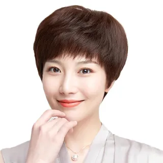 【LEEHER】頭套式假髮/媽媽頭假髮/真人髮絲/髮套/掛耳後短髮/增髮量/蓬鬆/假髮/女生假髮/化療假 