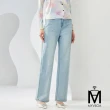 【MYVEGA 麥雪爾】MA造型金屬燙鑽丹寧牛仔長褲-淺藍(日系/丹寧/牛仔褲/女下著/寬褲/擴腿褲)