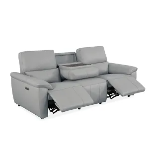 【Cheers】頭等艙 頭層牛皮 三人零靠牆電動沙發茶几款附USB 55110 暮光灰