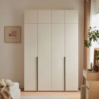 【hoi! 好好生活】林氏木業簡約雙色四門衣櫃 OV7D-原木+灰(附頂櫃)