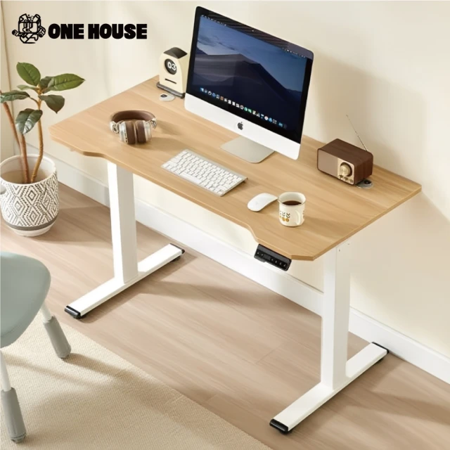 【ONE HOUSE】阿姆斯 正裝 無段式電動升降桌60×120CM-2色可選(實木升降書桌 居家辦公桌 電腦桌 站立桌)